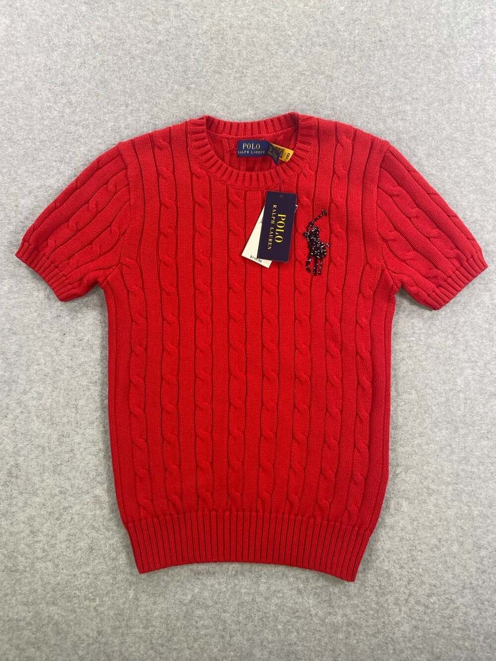 Polo Ralph Lauren Women's Short Sleeve Cable Knit Crewneck Sweater